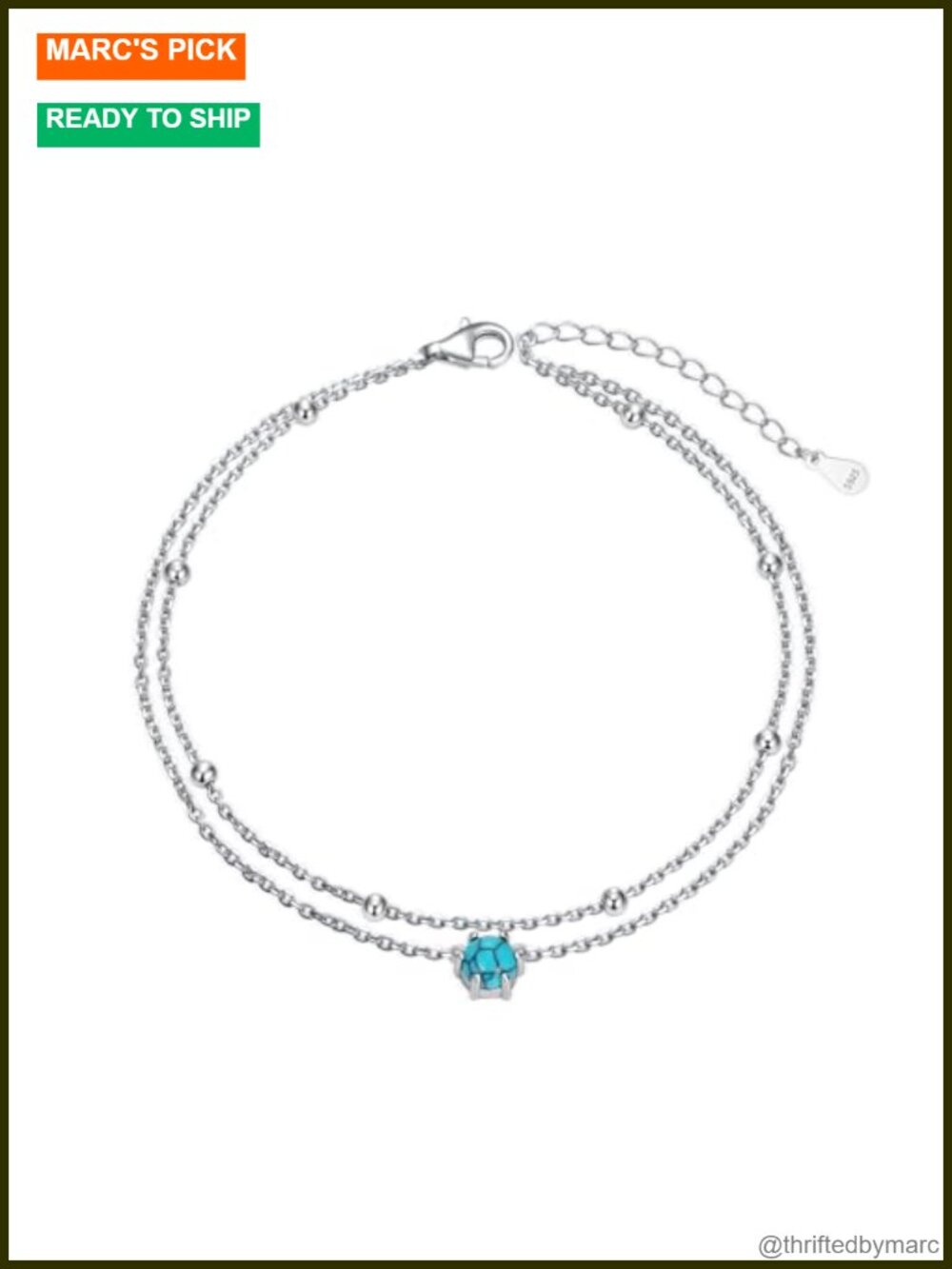 Sterling Silver Turquoise Anklet Layered Chain Adjustable Beach Summer Jewelry